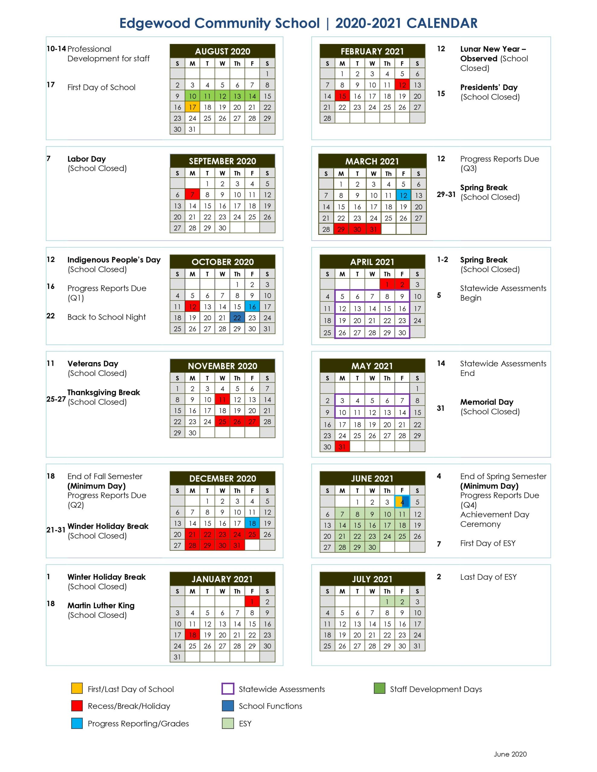 Edgewood Community School 2020-2021 Calendar - Edgewood Center for